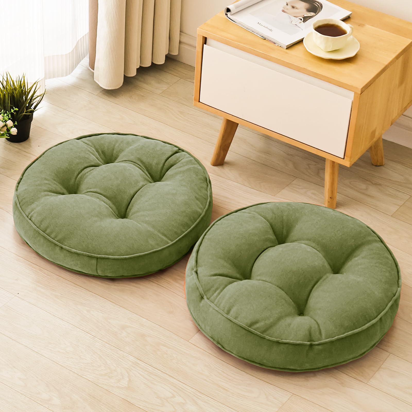 Beige Round Floor Cushions 22", Set of 2 Memory Foam Meditation Pillows