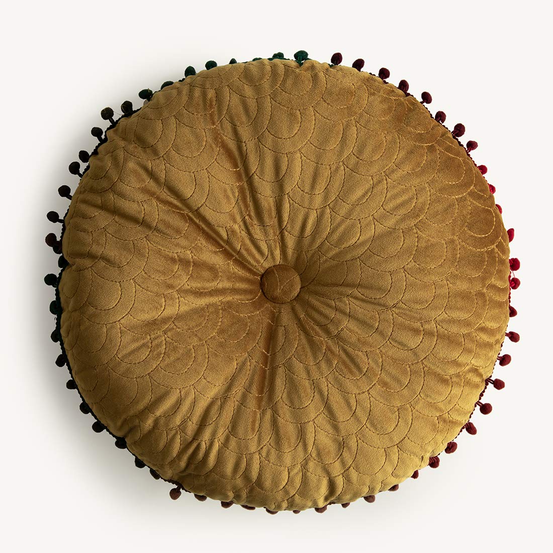 vctops Velvet Soft Round Chair Pads Cute Gradient Pom Pom Indoor Dining Chairs Cushion (Dark Green, Diameter 16")