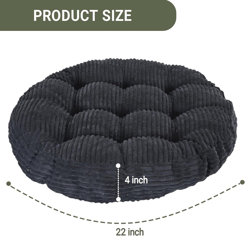 Large Floor Pillow for Adults, 22x22" Memory Foam Floor Cushion with Corduroy Cover, Round Floor Sitting Cushions for Meditation, Lounge,Seating for Yoga, Tatami Living Room (2, Round-Black)