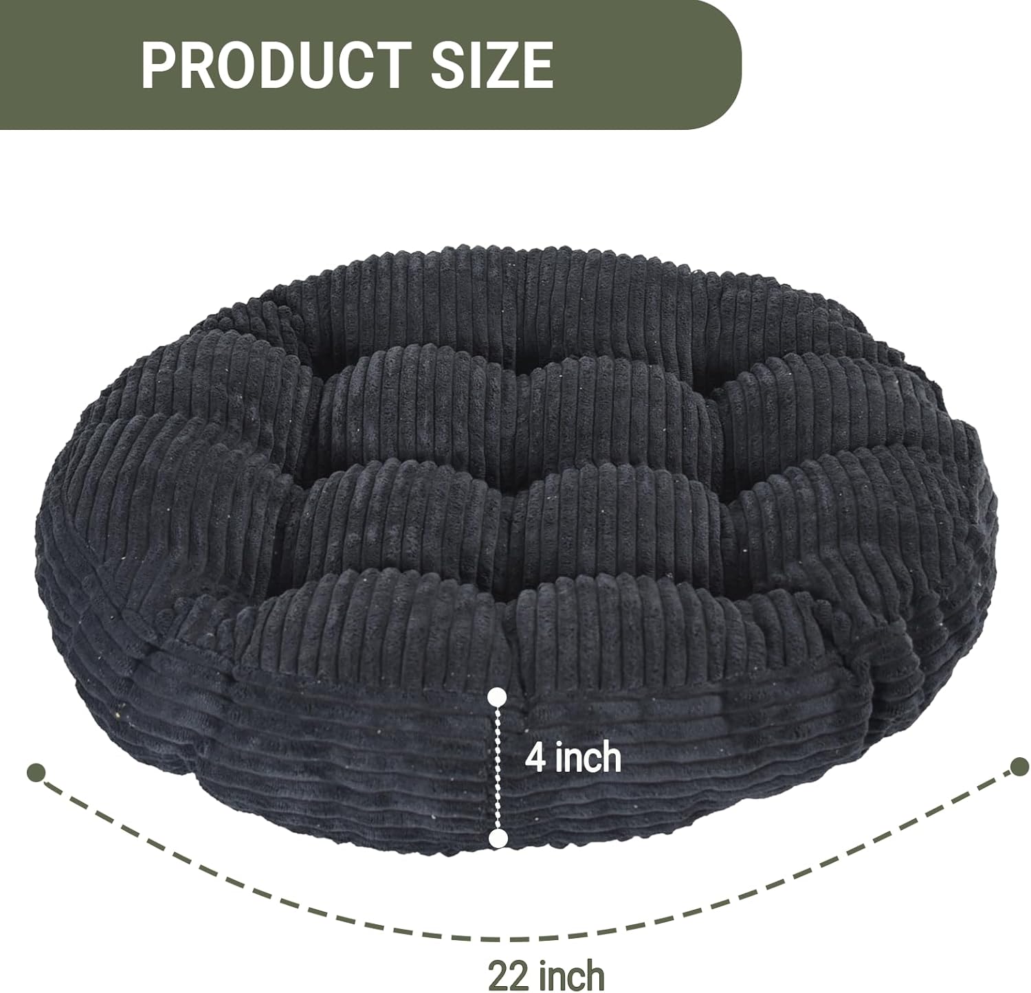Large Floor Pillow for Adults, 22x22" Memory Foam Floor Cushion with Corduroy Cover, Round Floor Sitting Cushions for Meditation, Lounge,Seating for Yoga, Tatami Living Room (2, Round-Black)