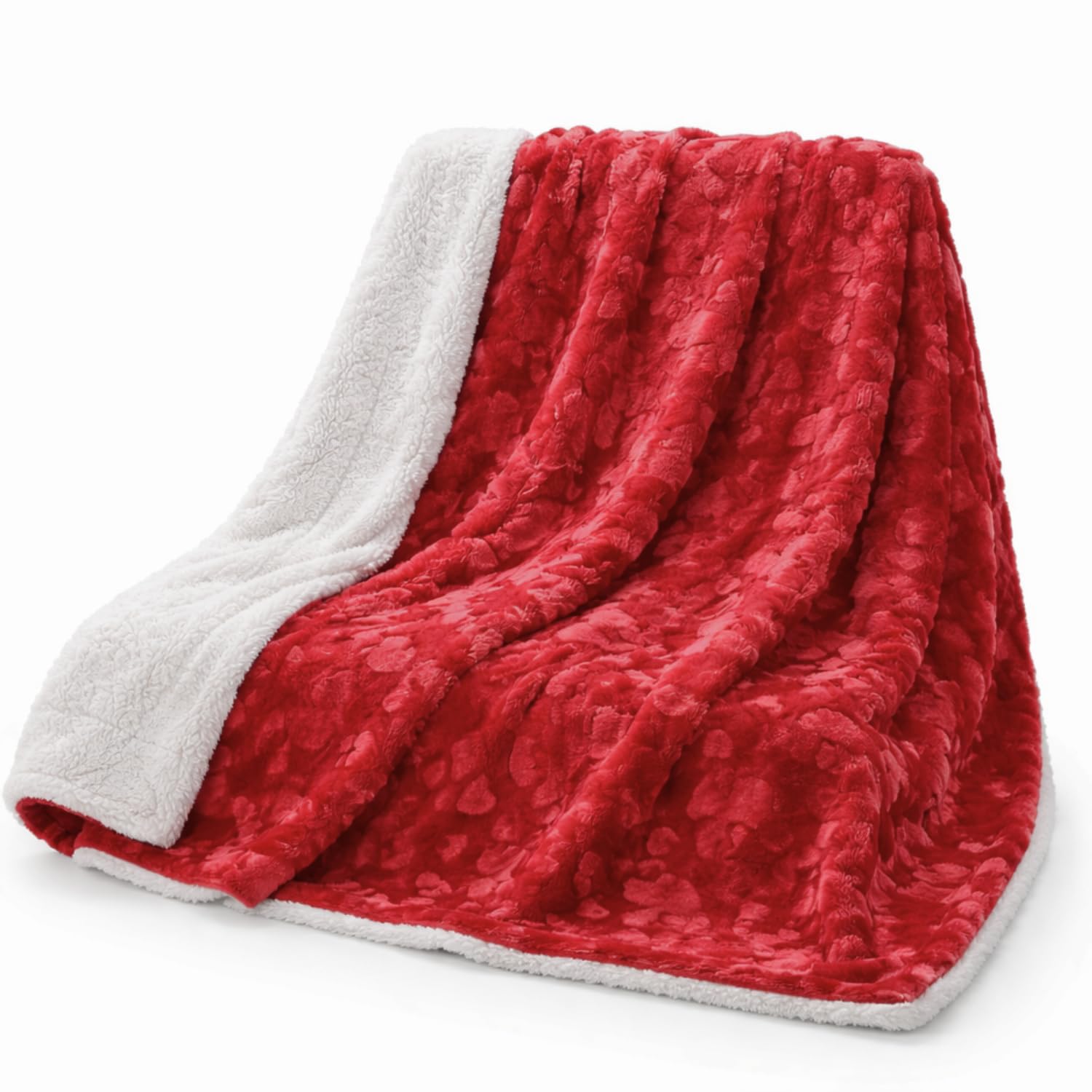 DaDa Bedding Luxury White Faux Fur Throw Blanket - Dreamy Milky Way Cloud Purple Undertone Embossed Sherpa Backside - Super Soft Warm Cozy Plush Fluffy - 50" x 60"