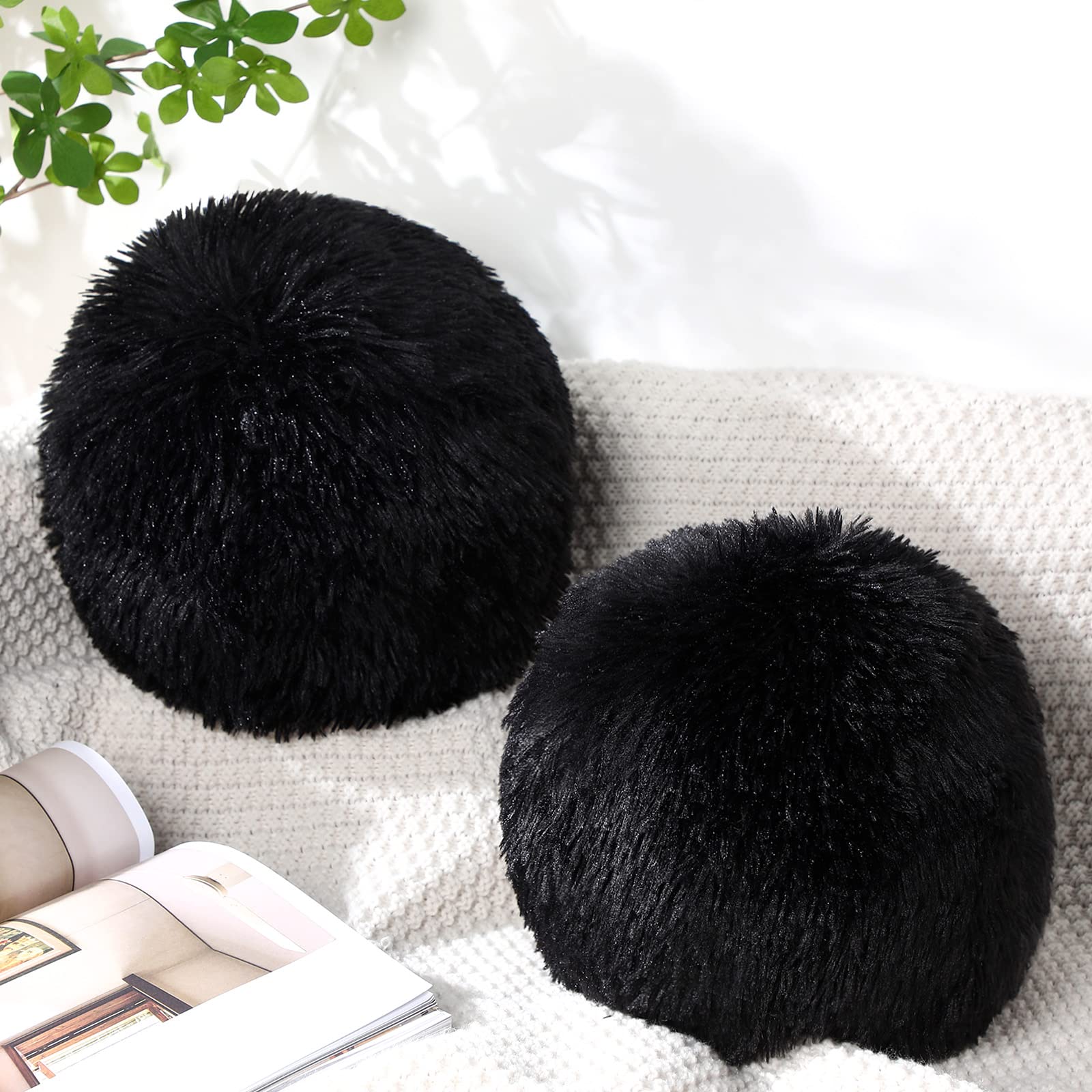 2 Pack Plush Round Ball Throw Pillow 10 Inch Nordic Soft Boucle Pillows Spherical Fuzzy Pillows Circle for Couch Sofa Bed Bedroom Living Room Office School Chair Decorations(Blue)