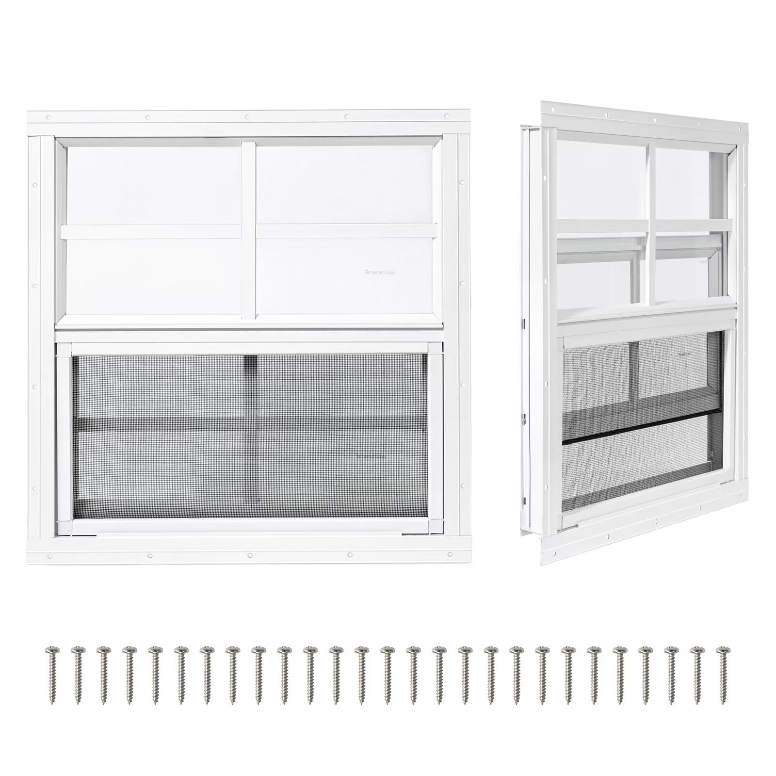 2 Pack Shed Windows,12" x 18" Small Sliding Windows,Flush Mount Windows with Tempered Glass and Fiberglass Screen for Shed, Chicken Coop, Playhouse, Household, Garage, Barns (Black)