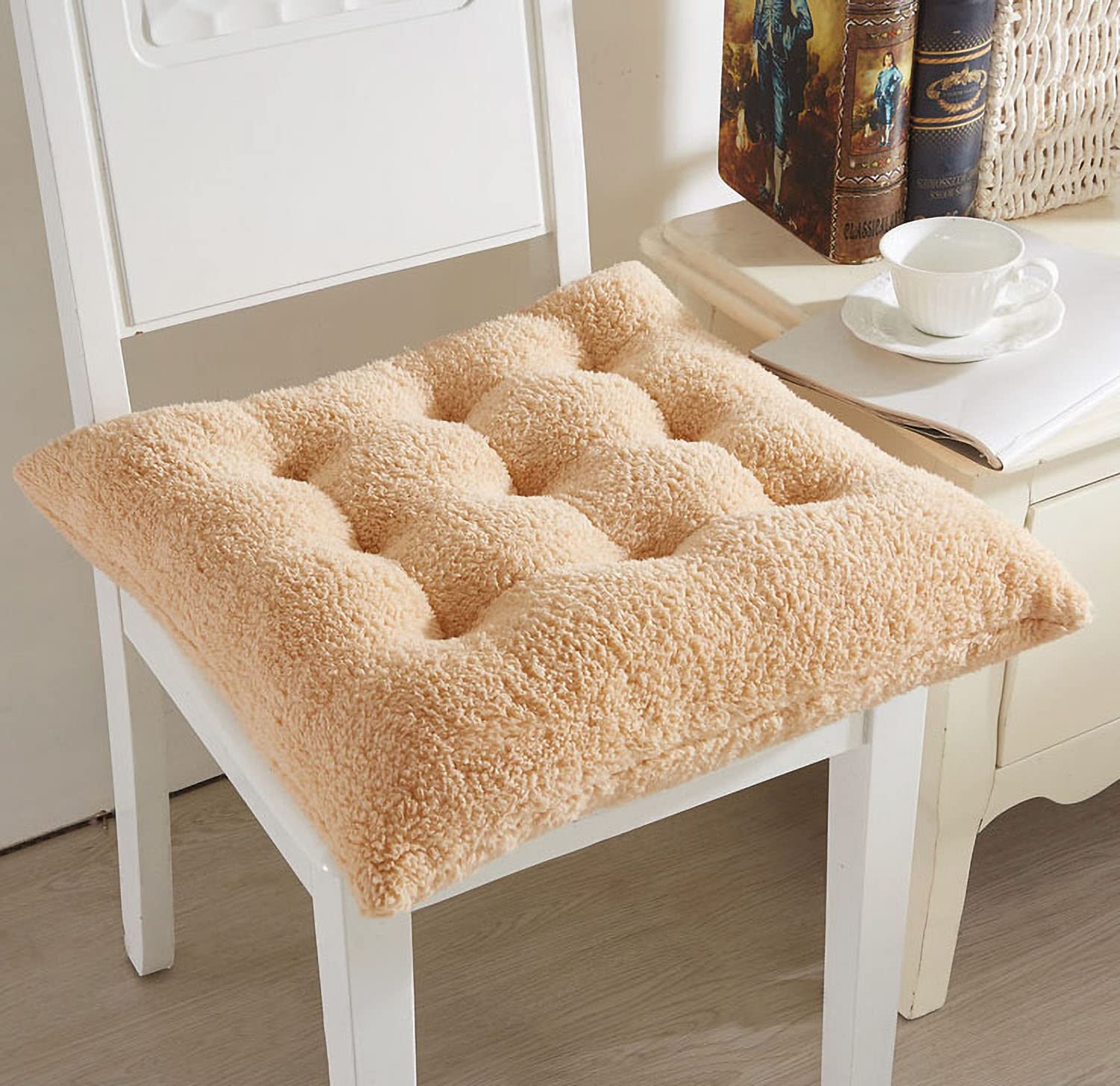 Comfortable Square and Round Artificial Lambswool Chair Pads,Soft Fluffy Chair Seat Cushion Plush Cushions Seat Pad for Home Office Meditation (14 inch(35cm), Round-Off-White)