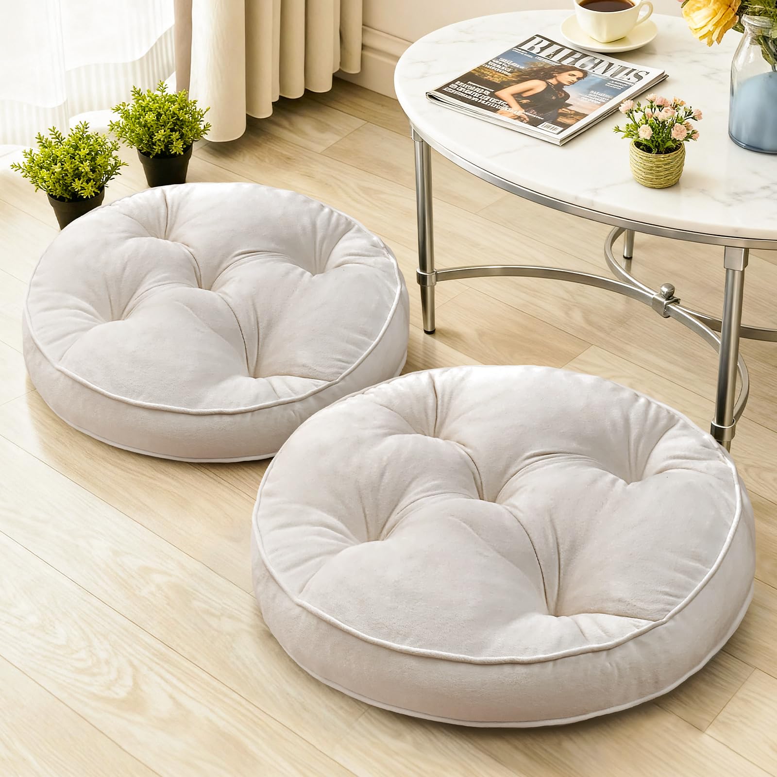 1 MIDDLE ONE Floor Pillow Set of 2, Memory Foam Meditation Cushion, Floor Cushions for Adults Sitting, Large Round Seat Cushions for Yoga, Living Room, 20x20 Inch (Round | Grey)