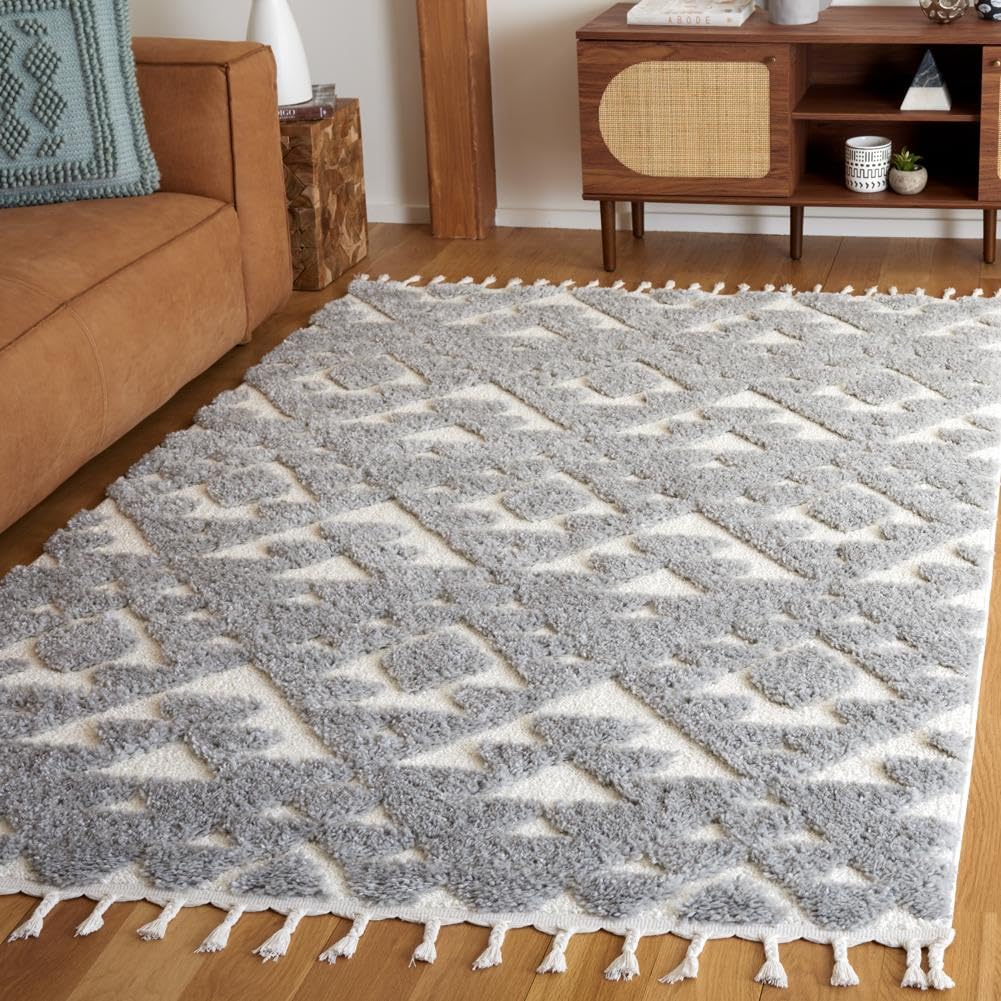 SAFAVIEH Moroccan Tassel Shag Collection Area Rug - 5'3" x 7'6", Ivory, Non-Shedding & Easy to Clean, Plush High-Low Texture, Ideal for Living Room, Bedroom, Dining Space (MTS688C)