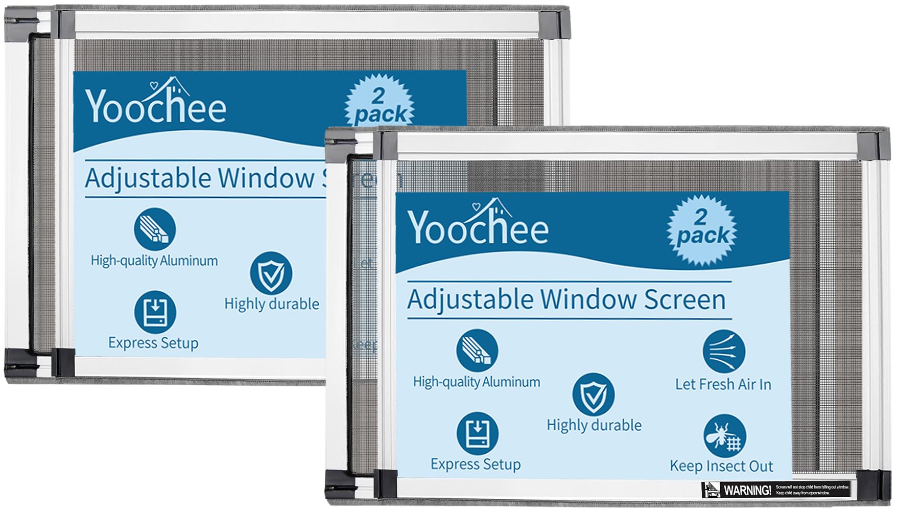 Expandable Window Screen, 2 Pack Adjustable Window Screen(18" H x 25" - 49" W) - Large Replacement Window Screens with Frame, Durable Replacement Screen for Window