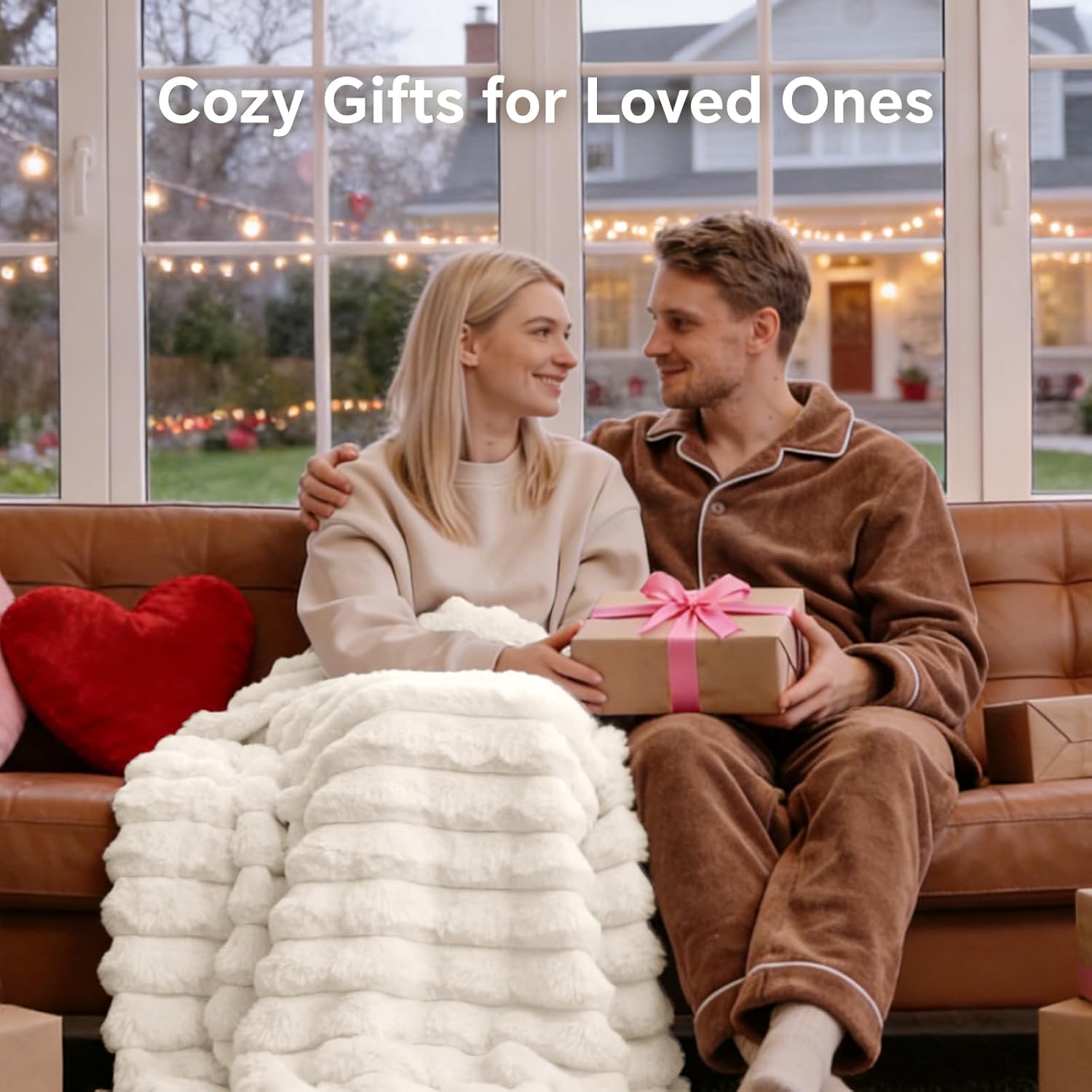 Cream 50x60" Faux Fur Blanket, Soft Fluffy Plush Throw for Couch & Gift