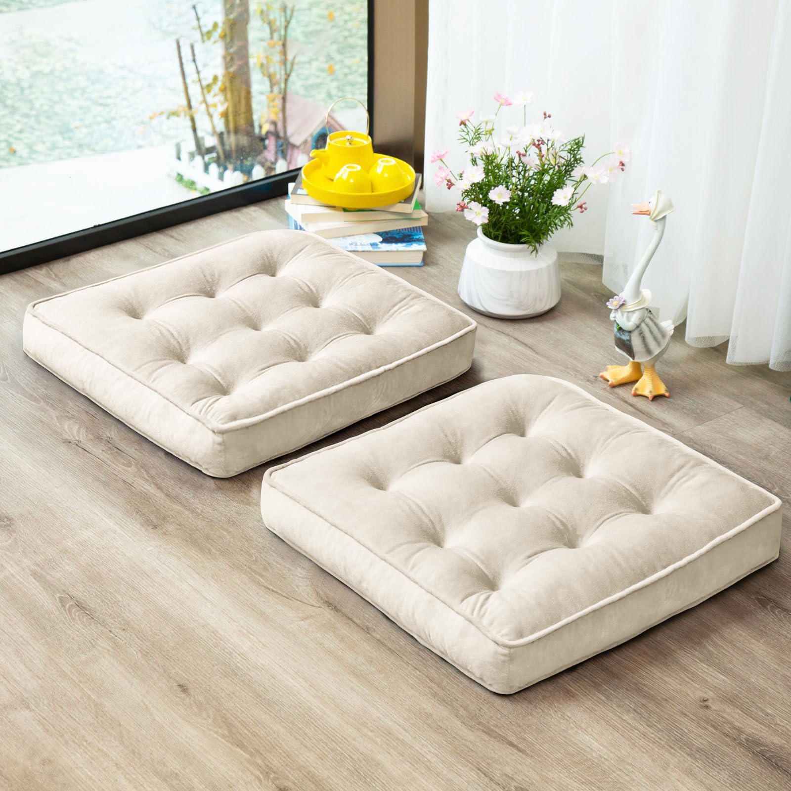 1 MIDDLE ONE Floor Pillow Set of 2, Memory Foam Meditation Cushion, Floor Cushions for Adults Sitting, Large Round Seat Cushions for Yoga, Living Room, 20x20 Inch (Round | Grey)