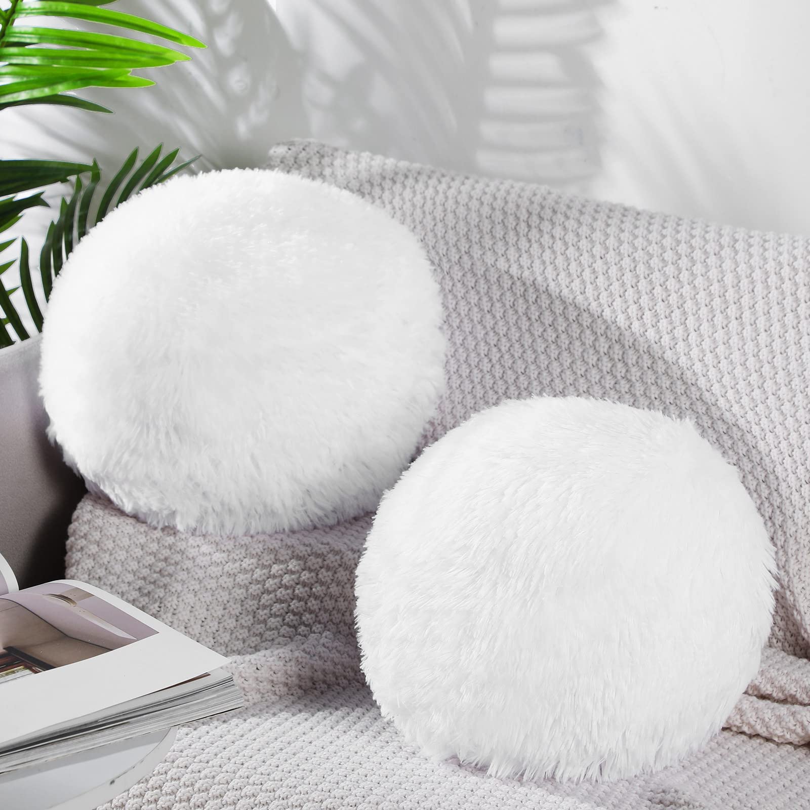 2 Pack Plush Round Ball Throw Pillow 10 Inch Nordic Soft Boucle Pillows Spherical Fuzzy Pillows Circle for Couch Sofa Bed Bedroom Living Room Office School Chair Decorations(Blue)