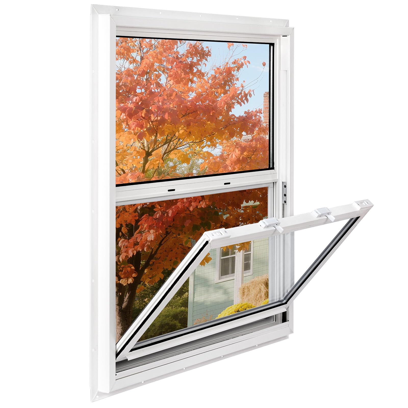 Vinyl Single Hung Sliding Window, 24" x 38" Household Window with Double-Pane Insulated Tempered Glass, White Energy-Efficient Soundproof Window for House, Mobile Home