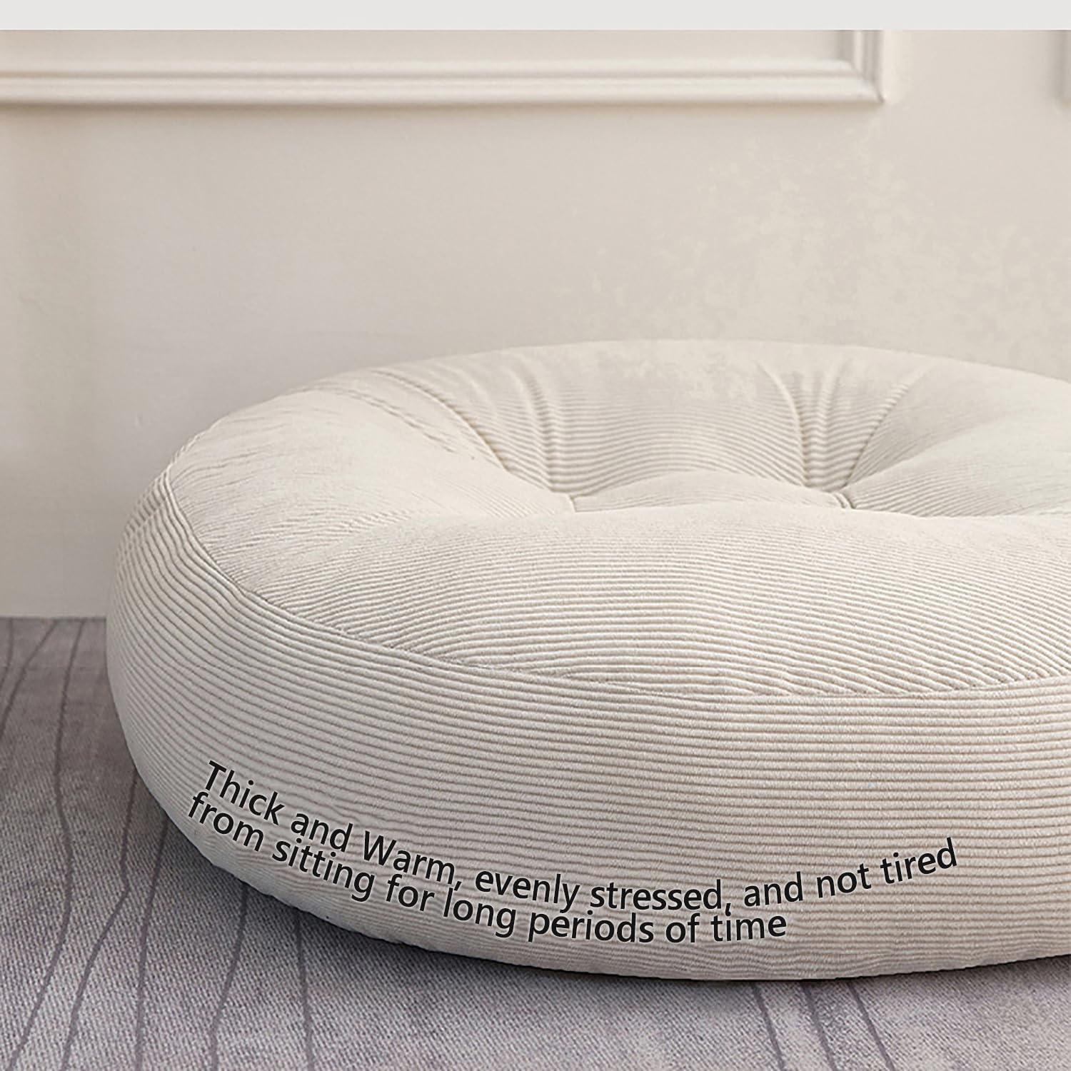 Off-White Round Corduroy Floor Pillow 18", Warm Thick Seat Cushion for Home