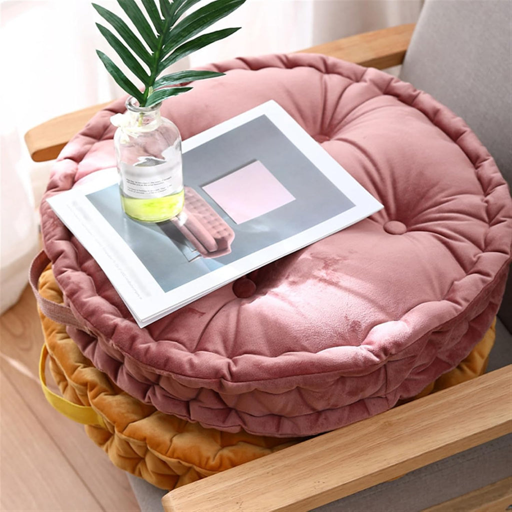 Lifup Large Round Floor Pillow Cushion for Adults, Tufted Plush Cushions with Handle for Classroom Balcony Tatami Living Room Yoga Seating Yellow 20"