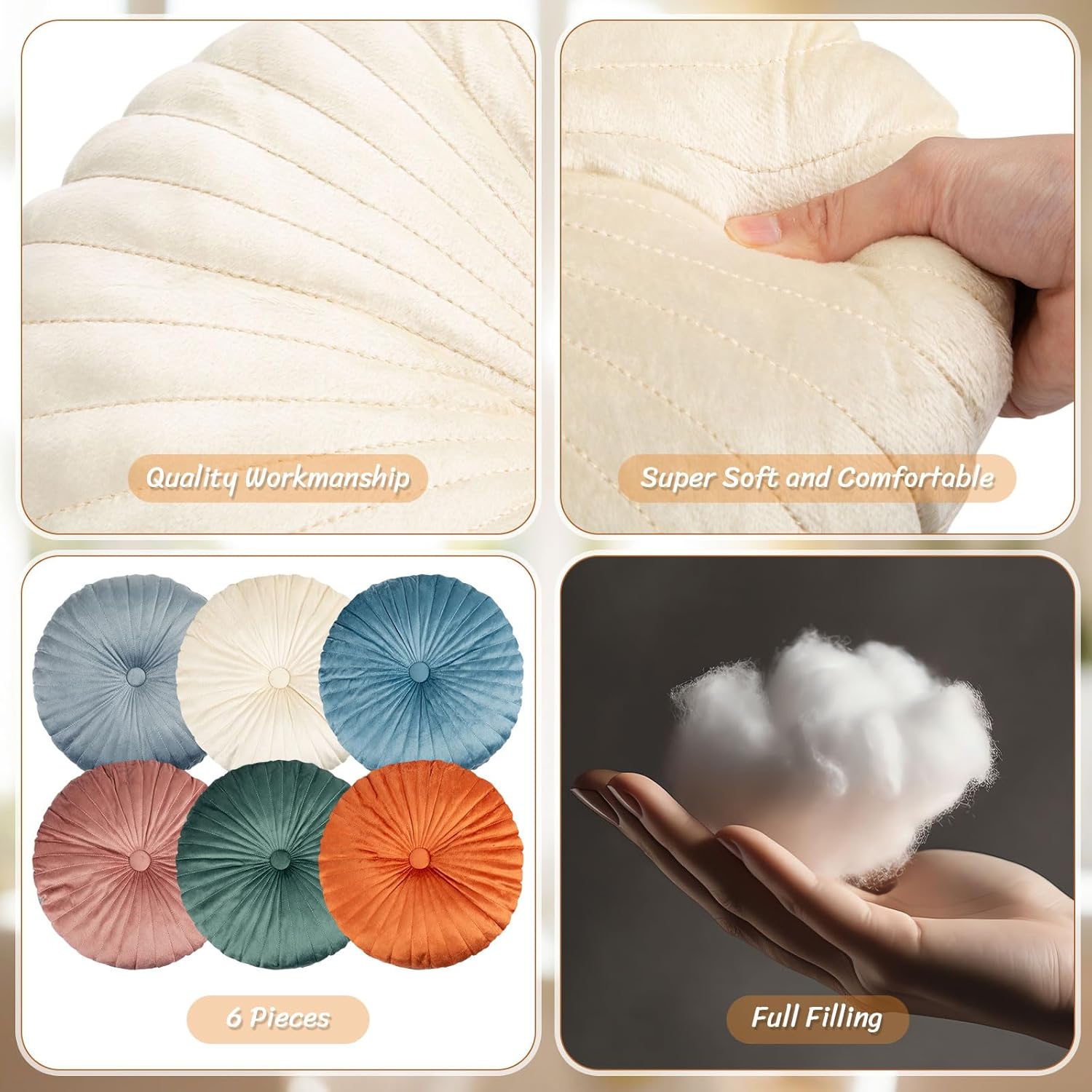 WovWeave 6 Pcs 13.8 Inch Round Velvet Floor Cushions Classroom Decorative Pleated Throw Pillows Bulk Vintage Pumpkin Seating Cushions for Home Daycare Nursery Couch Sofa Yoga Meditation(Vivid Color)