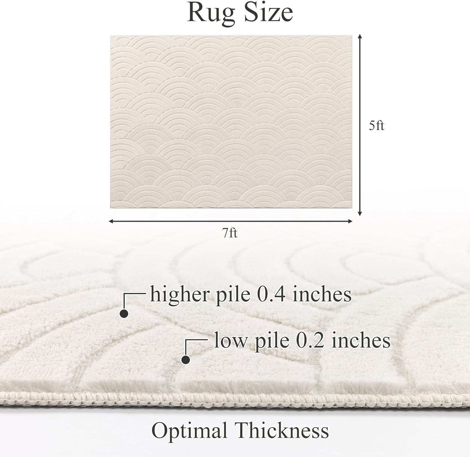 SHACOS Soft Cozy Fluffy Arch Waves Pattern High-Low Textured Area Rug 5'x7' Non Slip Washable Minimalist Modern Graphic Rainbow Carpet for Living Room Bedroom Bathroom Dining Room, Cream