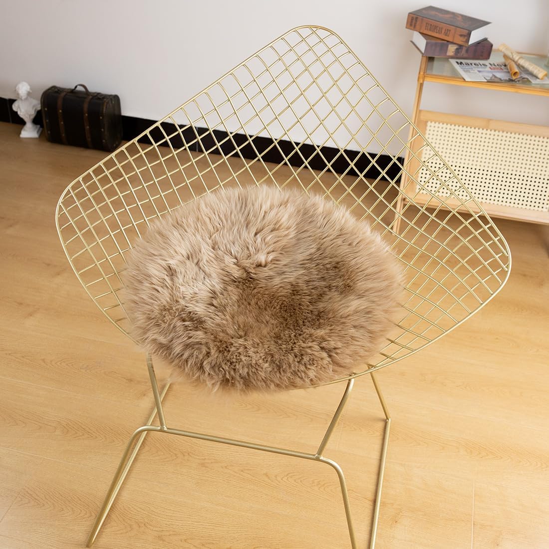 LLB Sheepskin Chair Pads - Office & Dining Room Chair Cushion - Tan, 16.5" Round (Pack of 1)