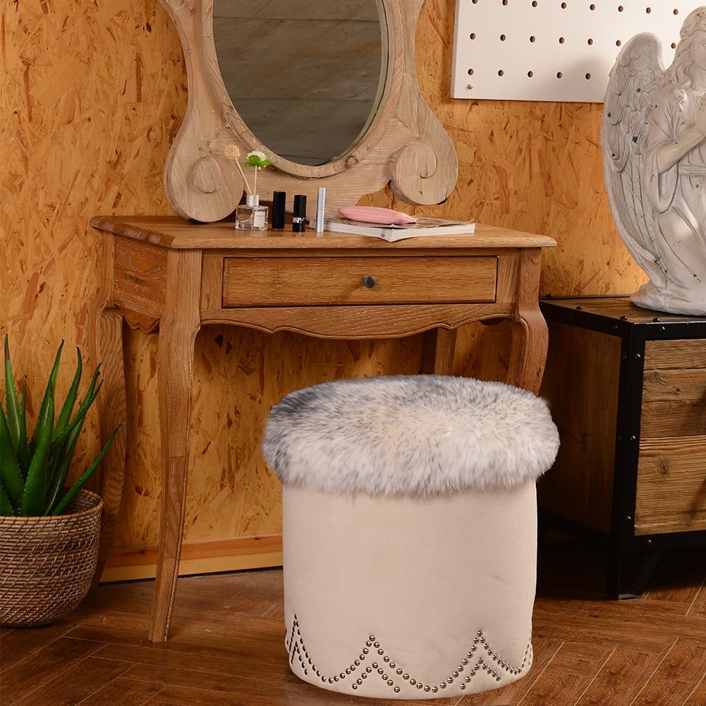 IRIWOOL Round Fur Sheepskin Chair Cover Seat Cushion Pad Super Soft Area Rugs for Living Bedroom Sofa (Gray Tip, Round 16.5" (Pack of 1))