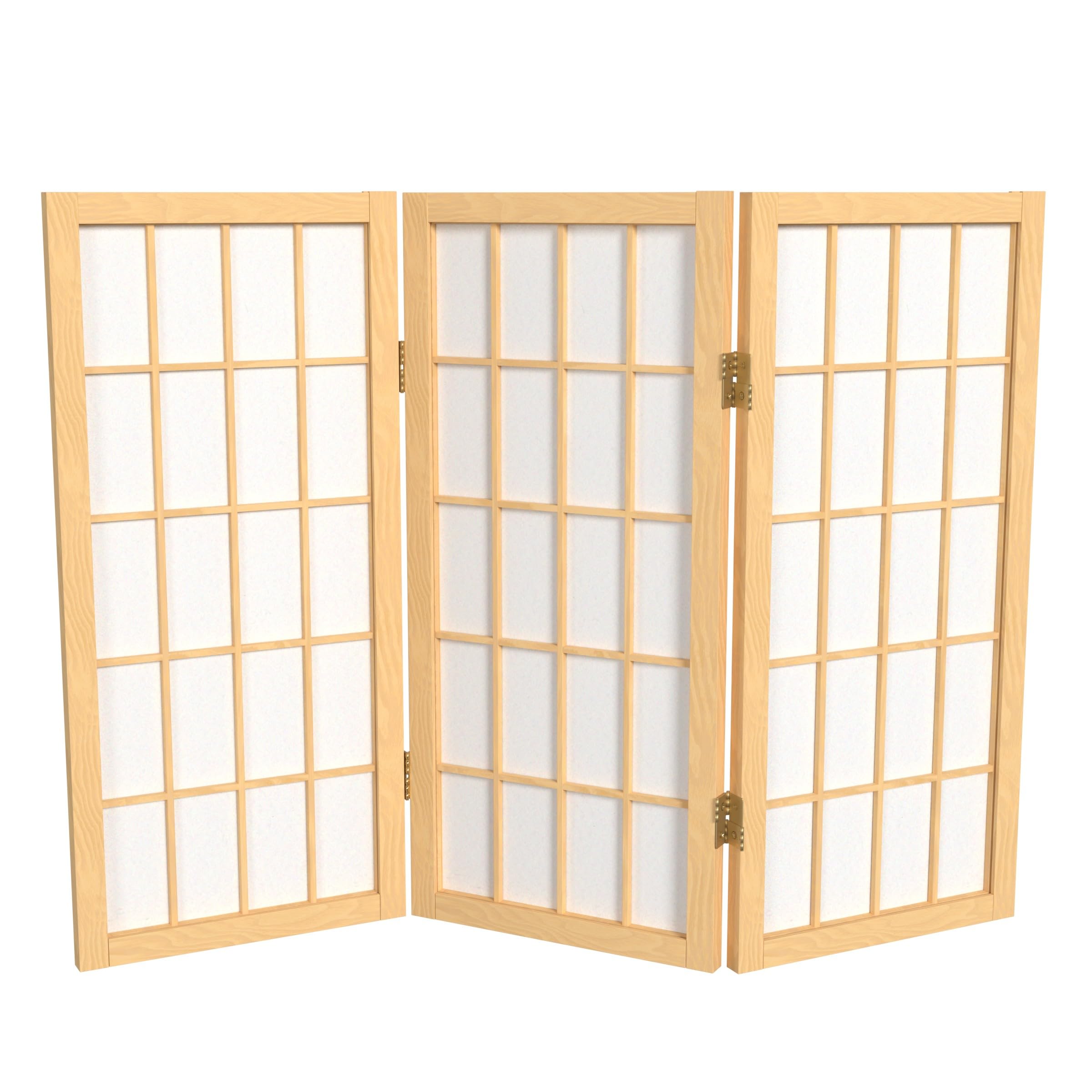 2 ft. Short Desktop Window Pane Shoji Screen - Natural - 4 Panels
