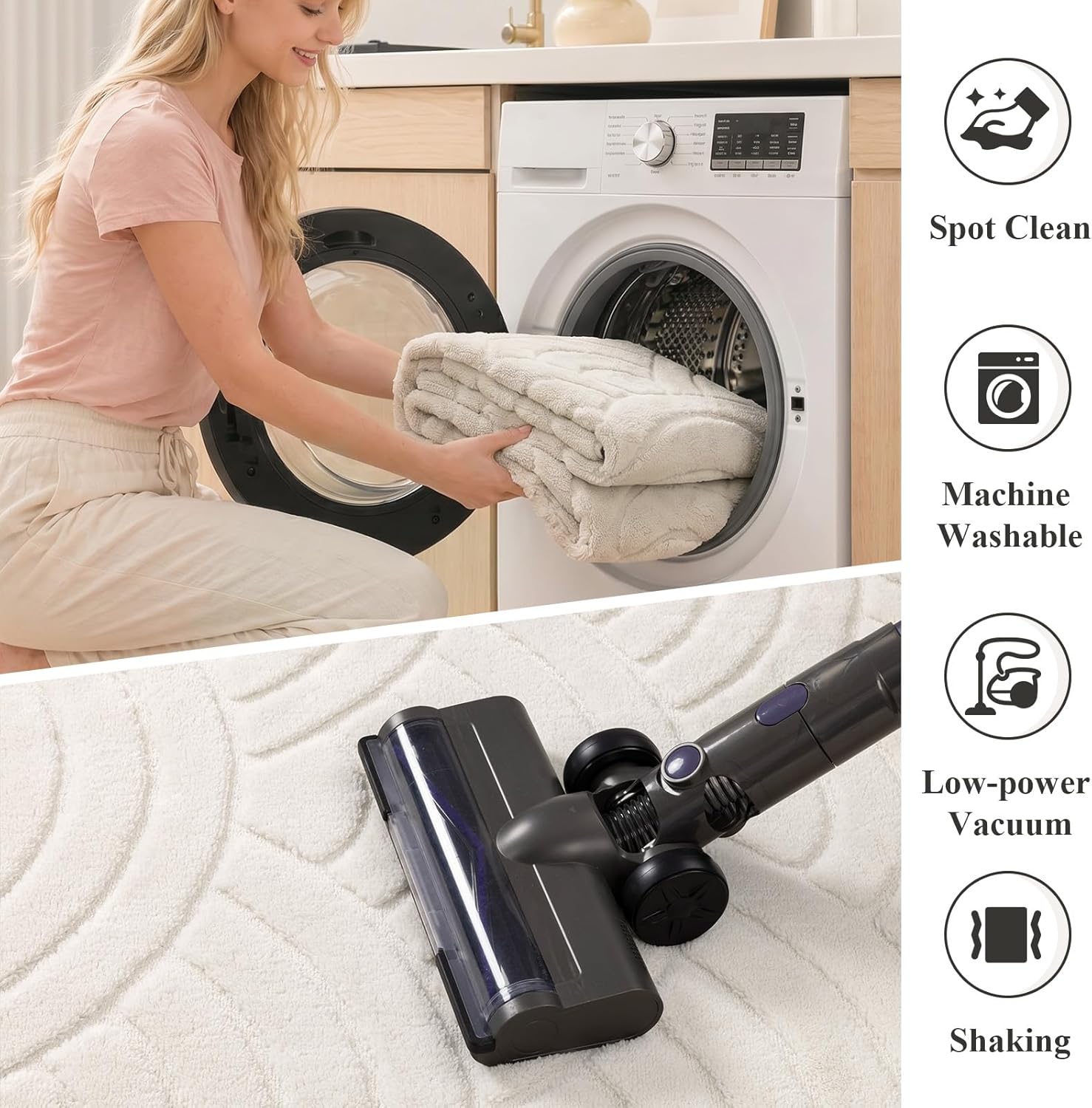 SHACOS Soft Cozy Fluffy Arch Waves Pattern High-Low Textured Area Rug 5'x7' Non Slip Washable Minimalist Modern Graphic Rainbow Carpet for Living Room Bedroom Bathroom Dining Room, Cream