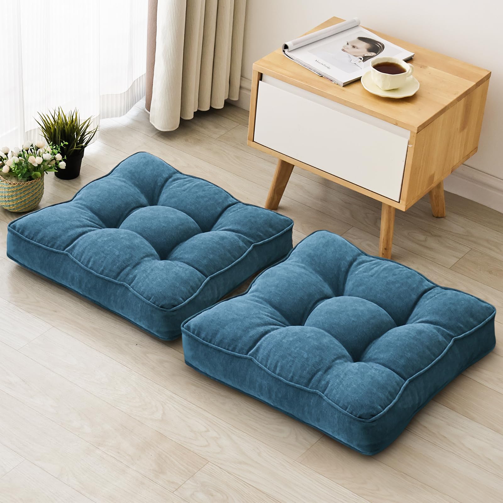 Beige Round Floor Cushions 22", Set of 2 Memory Foam Meditation Pillows