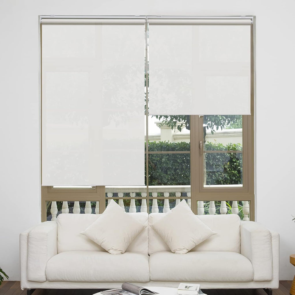 White Solar Roller Blinds 46"×72", Cordless Light Filtering Shades for Home & Office
