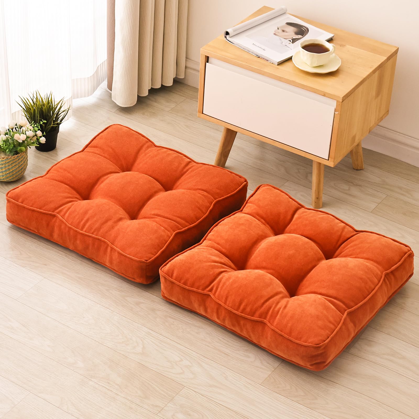 Beige Round Floor Cushions 22", Set of 2 Memory Foam Meditation Pillows