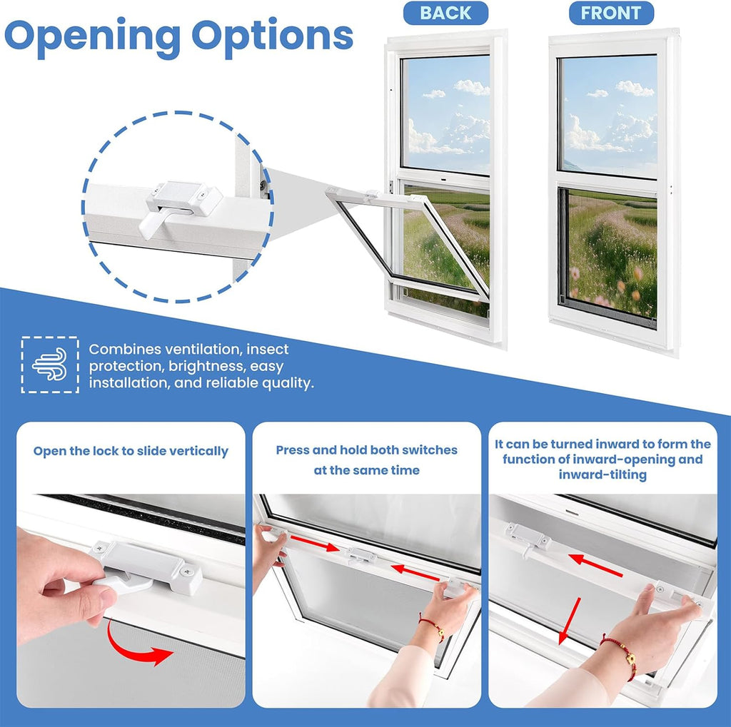 Vinyl Single Hung Sliding Window, 24" x 38" Household Window with Double-Pane Insulated Tempered Glass, White Energy-Efficient Soundproof Window for House, Mobile Home
