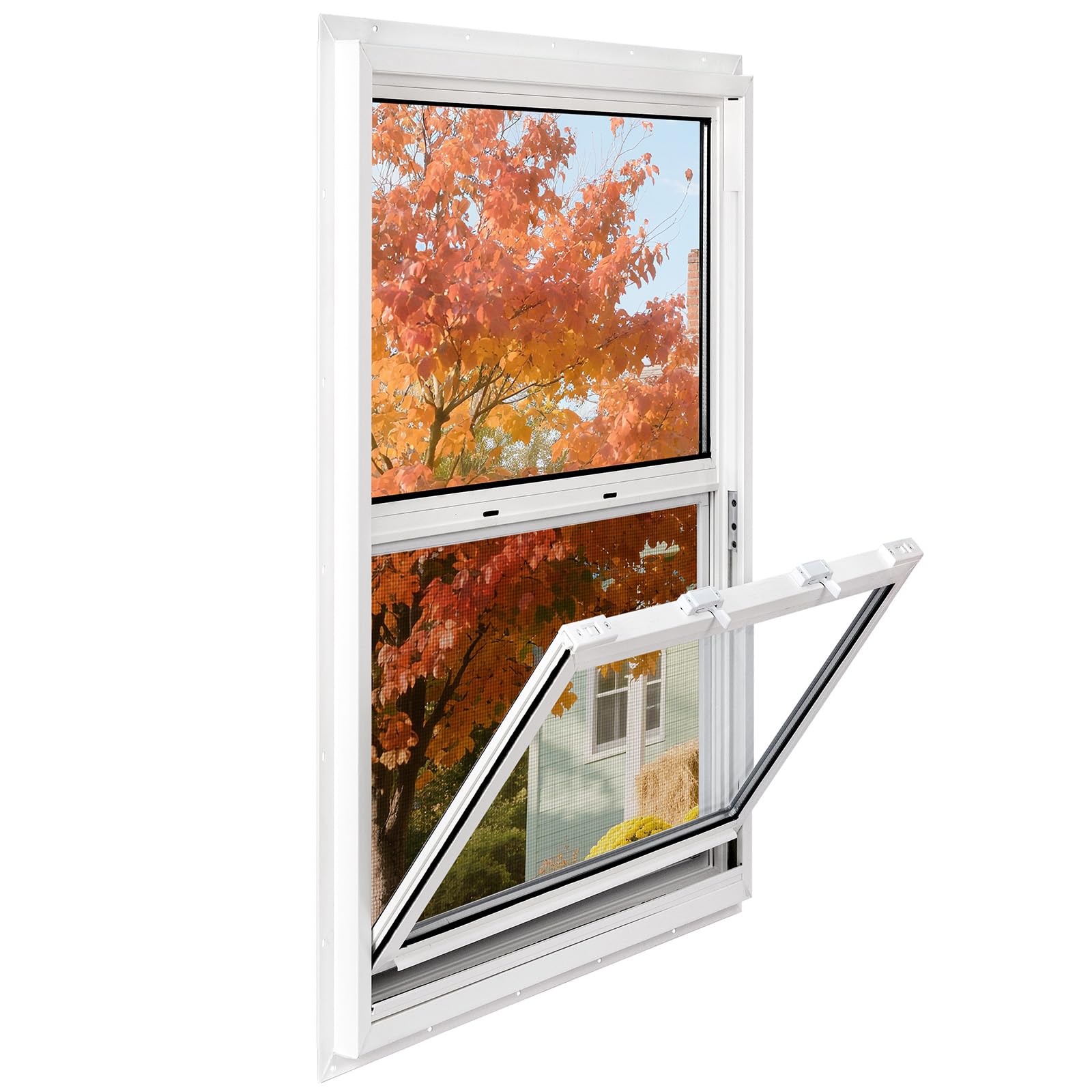 Vinyl Single Hung Sliding Window, 24" x 38" Household Window with Double-Pane Insulated Tempered Glass, White Energy-Efficient Soundproof Window for House, Mobile Home
