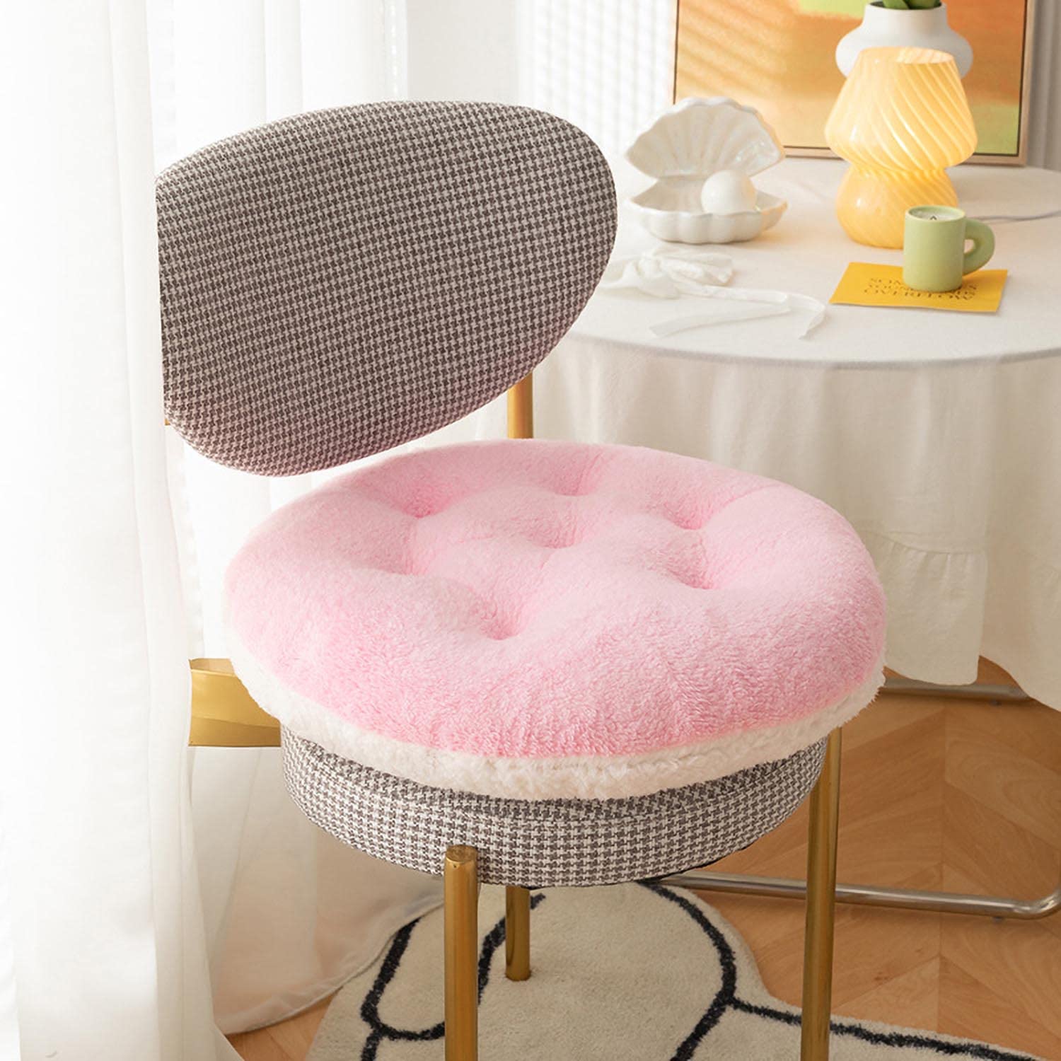 IXITON Thickened Plush seat Cushion,Lamb Fleece pad Warm Pillow Chair Stool heightened for Yoga Office Home Cafe Chair Meditation (Round White, 14 * 14 inch(35 * 35cm))