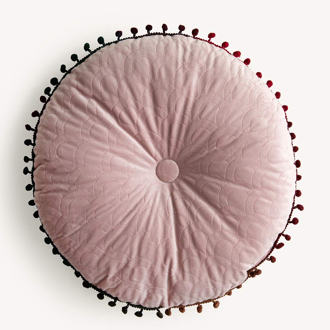 vctops Velvet Soft Round Chair Pads Cute Gradient Pom Pom Indoor Dining Chairs Cushion (Dark Green, Diameter 16")