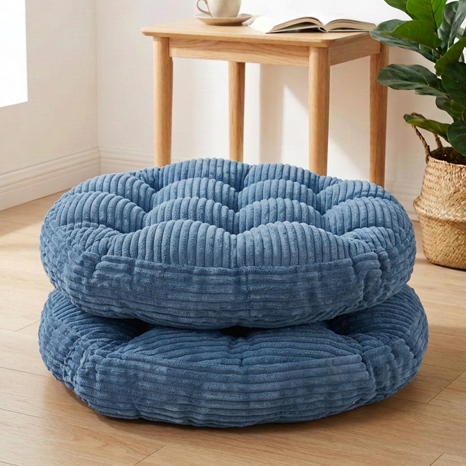 Large Floor Pillow for Adults, 22x22" Memory Foam Floor Cushion with Corduroy Cover, Round Floor Sitting Cushions for Meditation, Lounge,Seating for Yoga, Tatami Living Room (2, Round-Black)