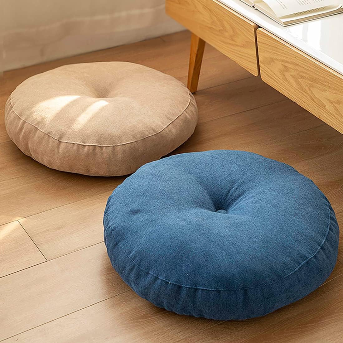 vctops Round Solid Floor Pillow Soft Thick Seat Cushion Cozy Seat Pad Pads for Bedroom Living Room Office Chair Sofa (Light Khaki, Diameter 22")