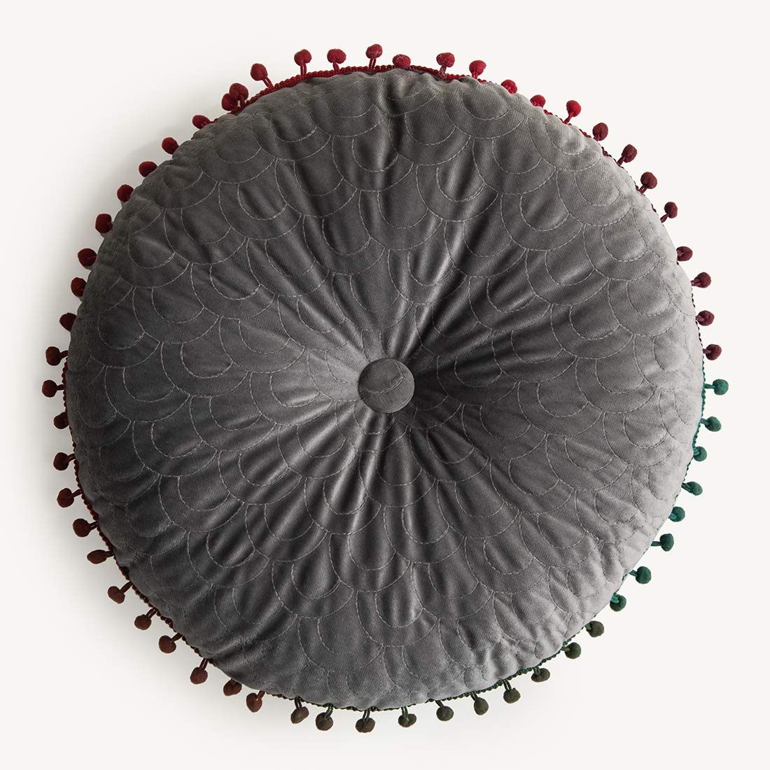 vctops Velvet Soft Round Chair Pads Cute Gradient Pom Pom Indoor Dining Chairs Cushion (Dark Green, Diameter 16")