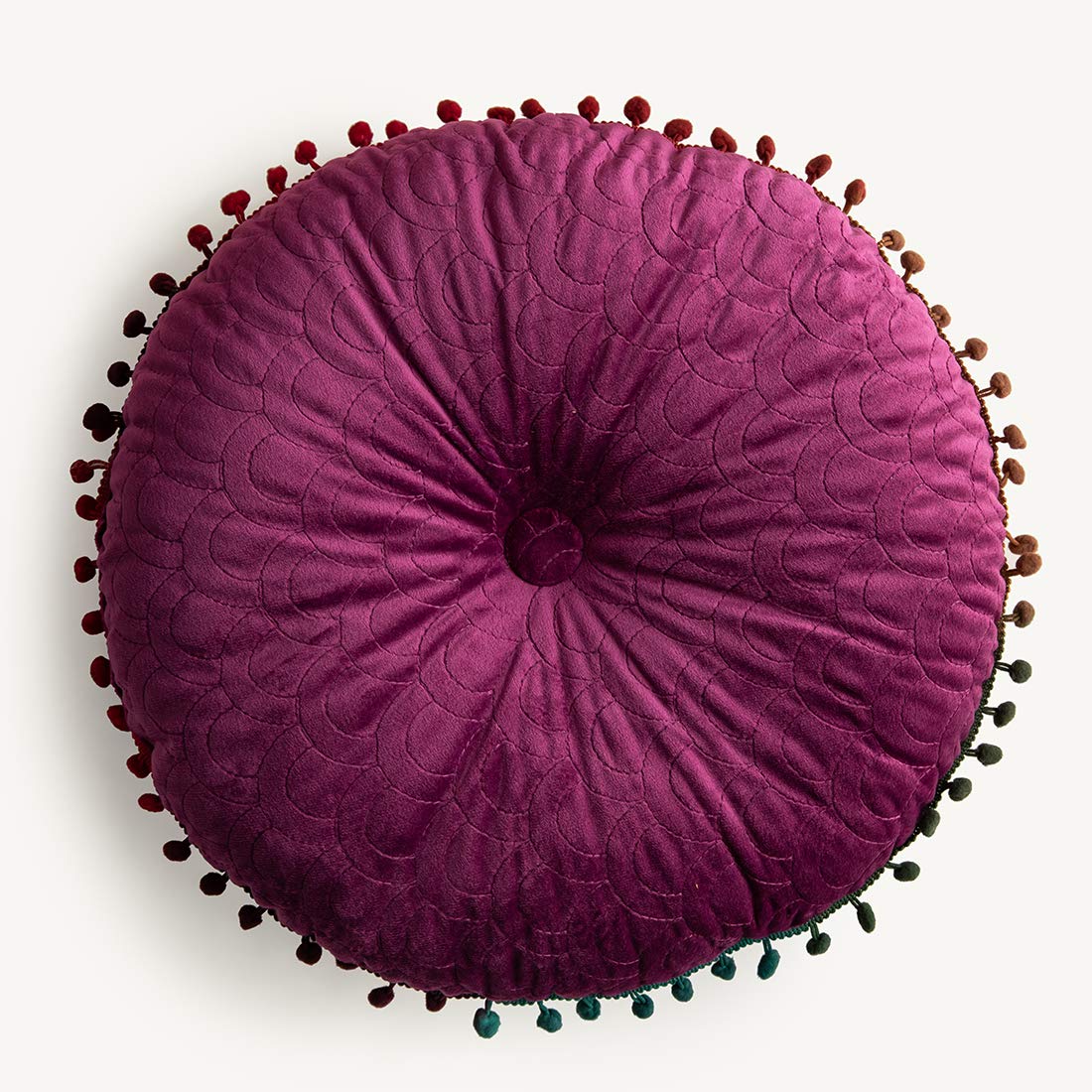 vctops Velvet Soft Round Chair Pads Cute Gradient Pom Pom Indoor Dining Chairs Cushion (Dark Green, Diameter 16")