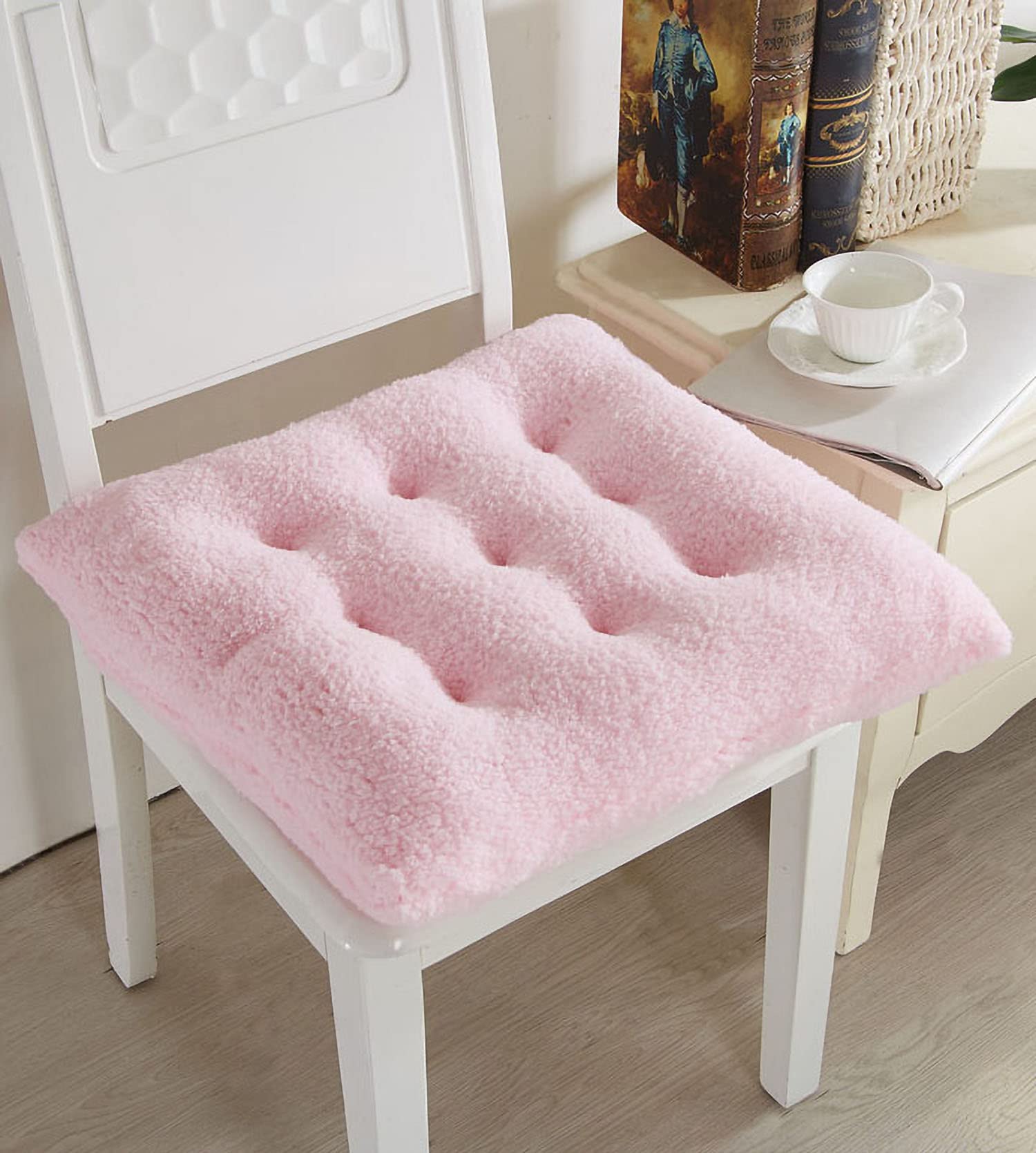 Comfortable Square and Round Artificial Lambswool Chair Pads,Soft Fluffy Chair Seat Cushion Plush Cushions Seat Pad for Home Office Meditation (14 inch(35cm), Round-Off-White)