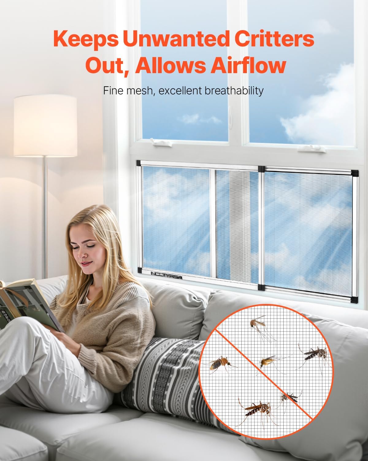 VEVOR Adjustable Window Screen, 15" H x 21" - 40" W, 2 Packs Expandable Windows Screens with Aluminum Frame and Durable Mesh, Horizontal or Convert to Vertical Adjustable Installation, for Home House