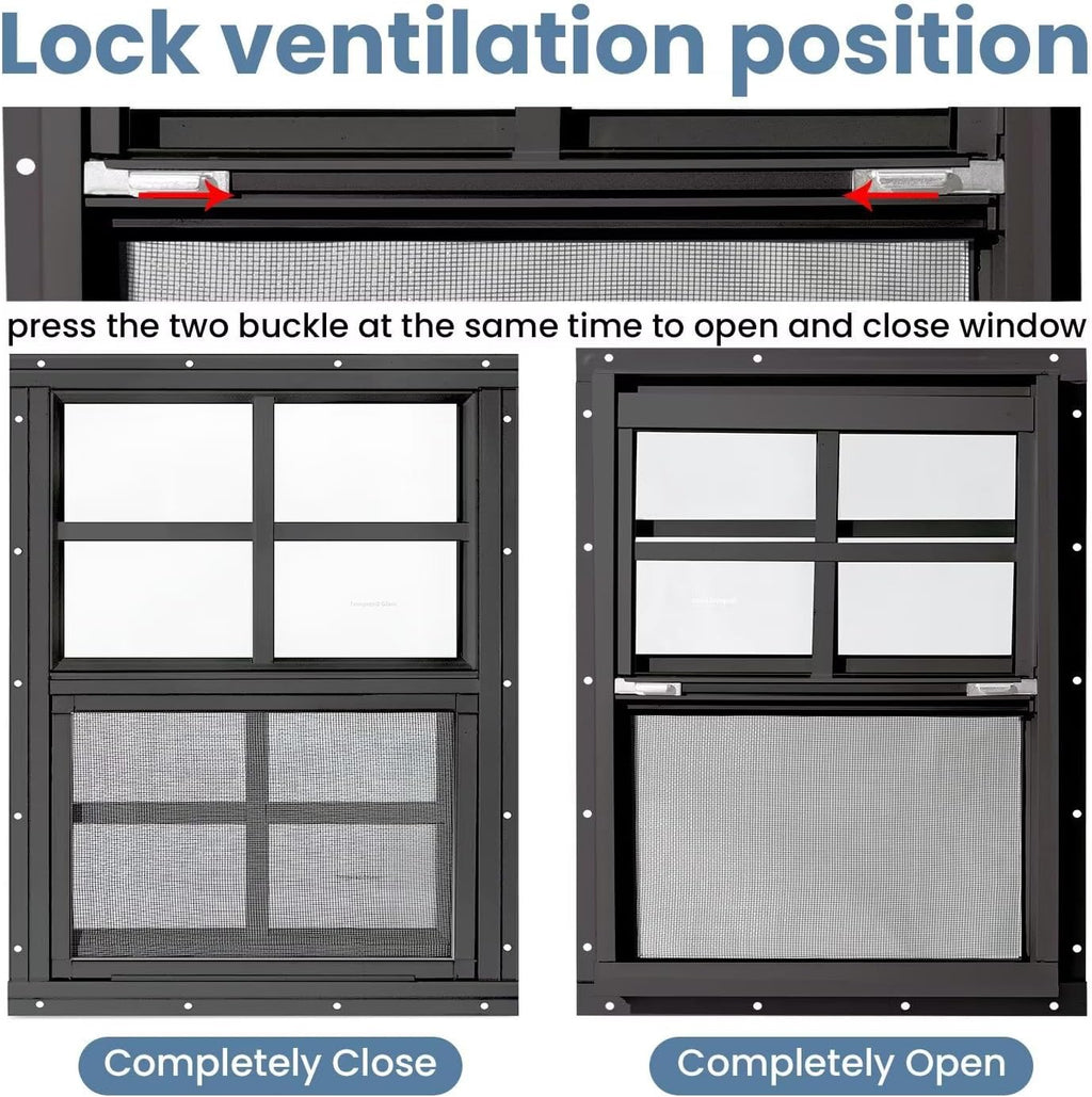 2 Pack Shed Windows,12" x 18" Small Sliding Windows,Flush Mount Windows with Tempered Glass and Fiberglass Screen for Shed, Chicken Coop, Playhouse, Household, Garage, Barns (Black)