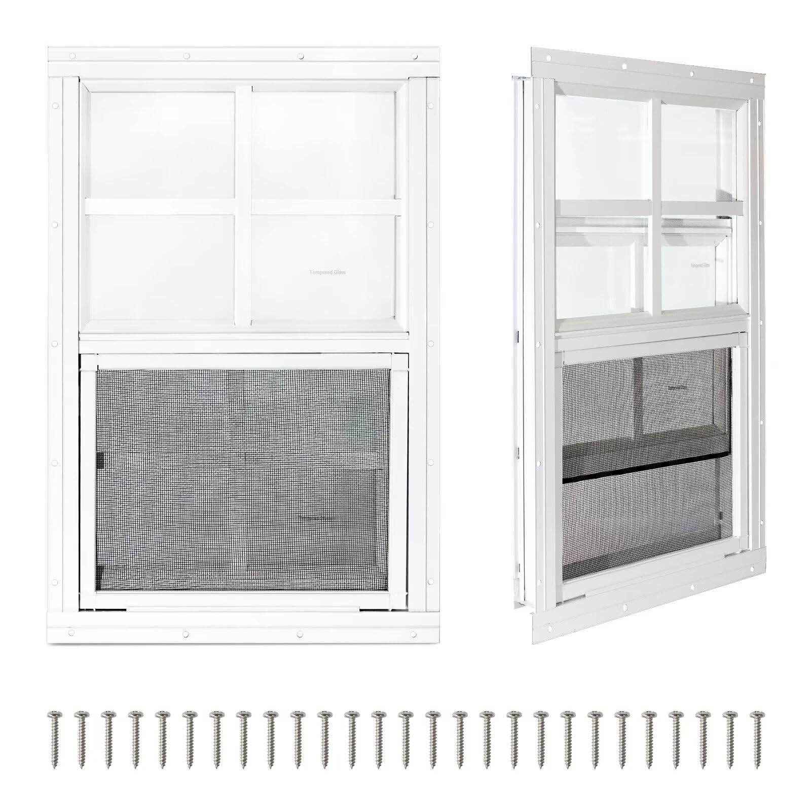 2 Pack Shed Windows,12" x 18" Small Sliding Windows,Flush Mount Windows with Tempered Glass and Fiberglass Screen for Shed, Chicken Coop, Playhouse, Household, Garage, Barns (Black)