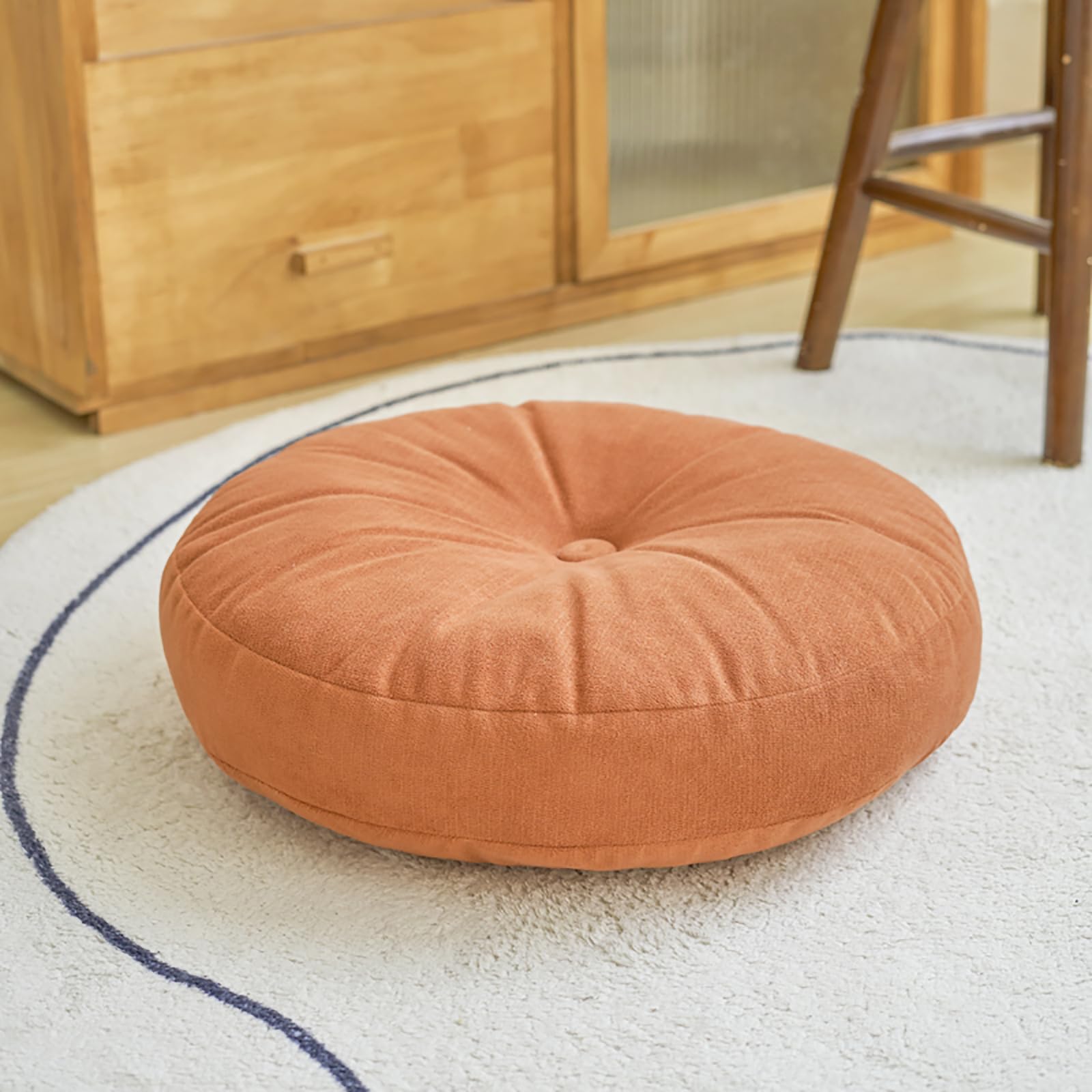 Round Floor Pillow for Adults, Meditation Floor Cushions Chenille Fabric Seat Pads Pillows Cushion for Living Room Balcony Tatami Yoga (Off-White, Diameter:18in)