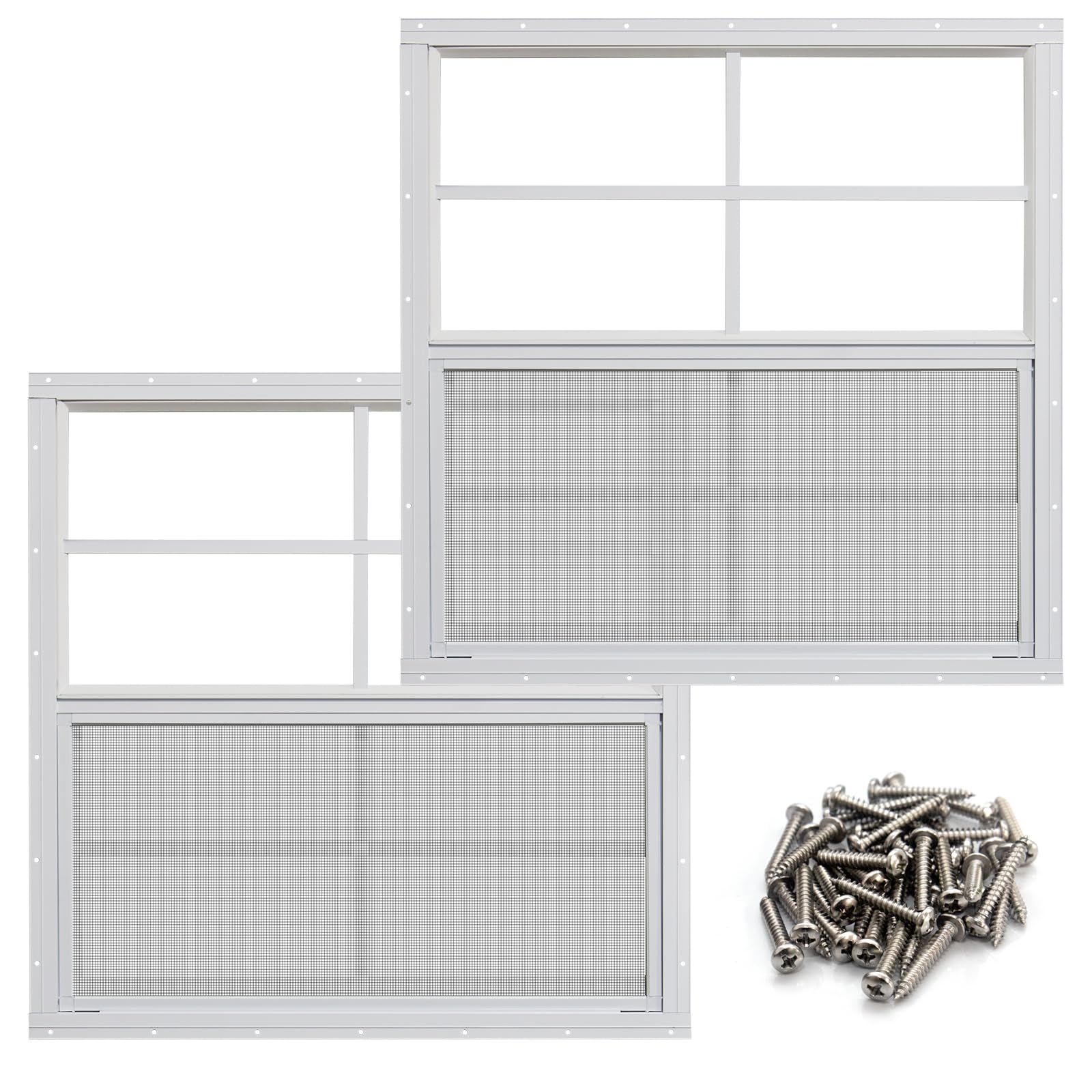 NeatiEase 2 Pack Shed Window, 24" x 36" Flush Mount Window with Tempered Glass and Fiberglass Screen for Shed, Chicken Coop, Playhouse, Household, Garage