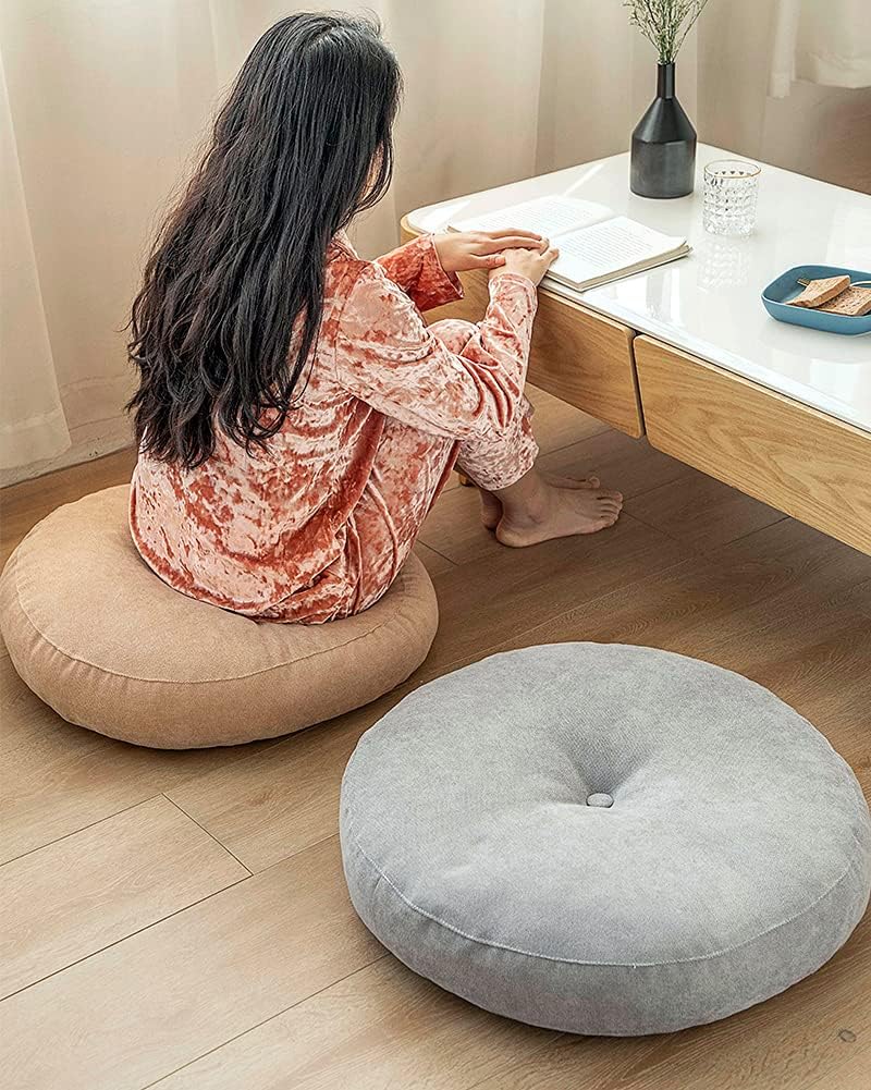 vctops Round Solid Floor Pillow Soft Thick Seat Cushion Cozy Seat Pad Pads for Bedroom Living Room Office Chair Sofa (Light Khaki, Diameter 22")