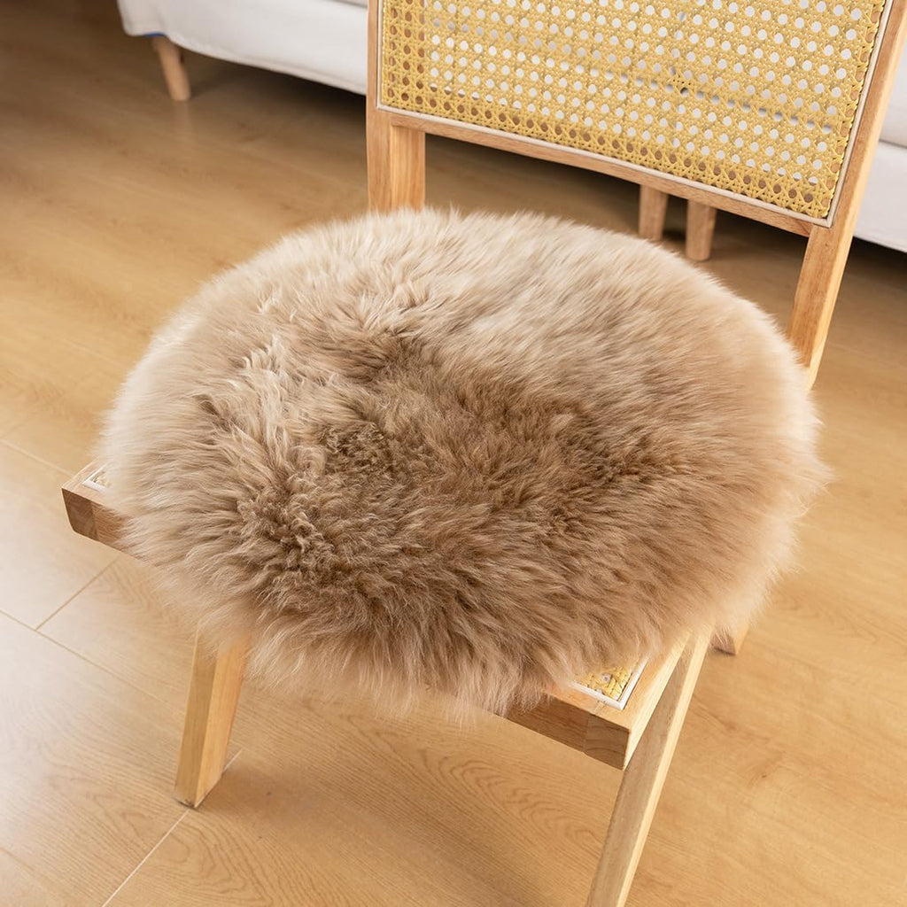 LLB Sheepskin Chair Pads - Office & Dining Room Chair Cushion - Tan, 16.5" Round (Pack of 1)