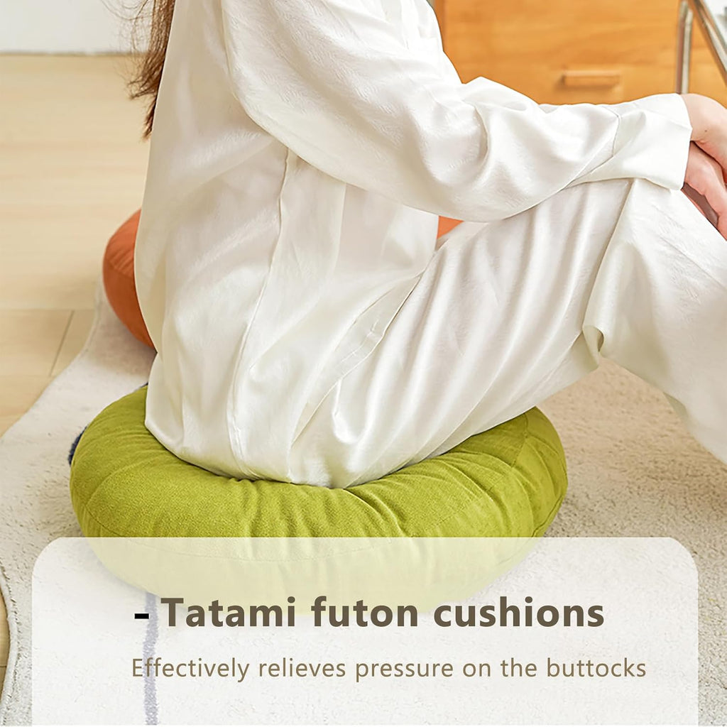 Round Floor Pillow for Adults, Meditation Floor Cushions Chenille Fabric Seat Pads Pillows Cushion for Living Room Balcony Tatami Yoga (Off-White, Diameter:18in)