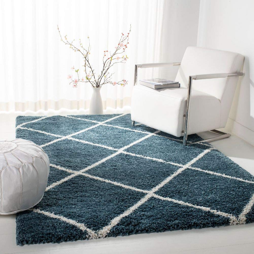 SAFAVIEH Hudson Shag Collection Area Rug - 5'3" x 7'6", Beige & Ivory, Modern Trellis Design, Non-Shedding & Easy Care, 2-inch Thick Ideal for High Traffic Areas in Living Room, Bedroom (SGH281S)