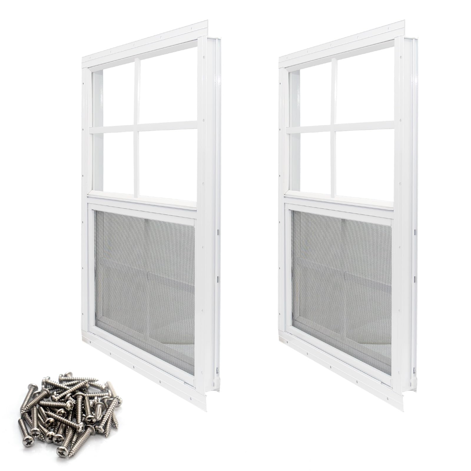 NeatiEase 2 Pack Shed Window, 24" x 36" Flush Mount Window with Tempered Glass and Fiberglass Screen for Shed, Chicken Coop, Playhouse, Household, Garage