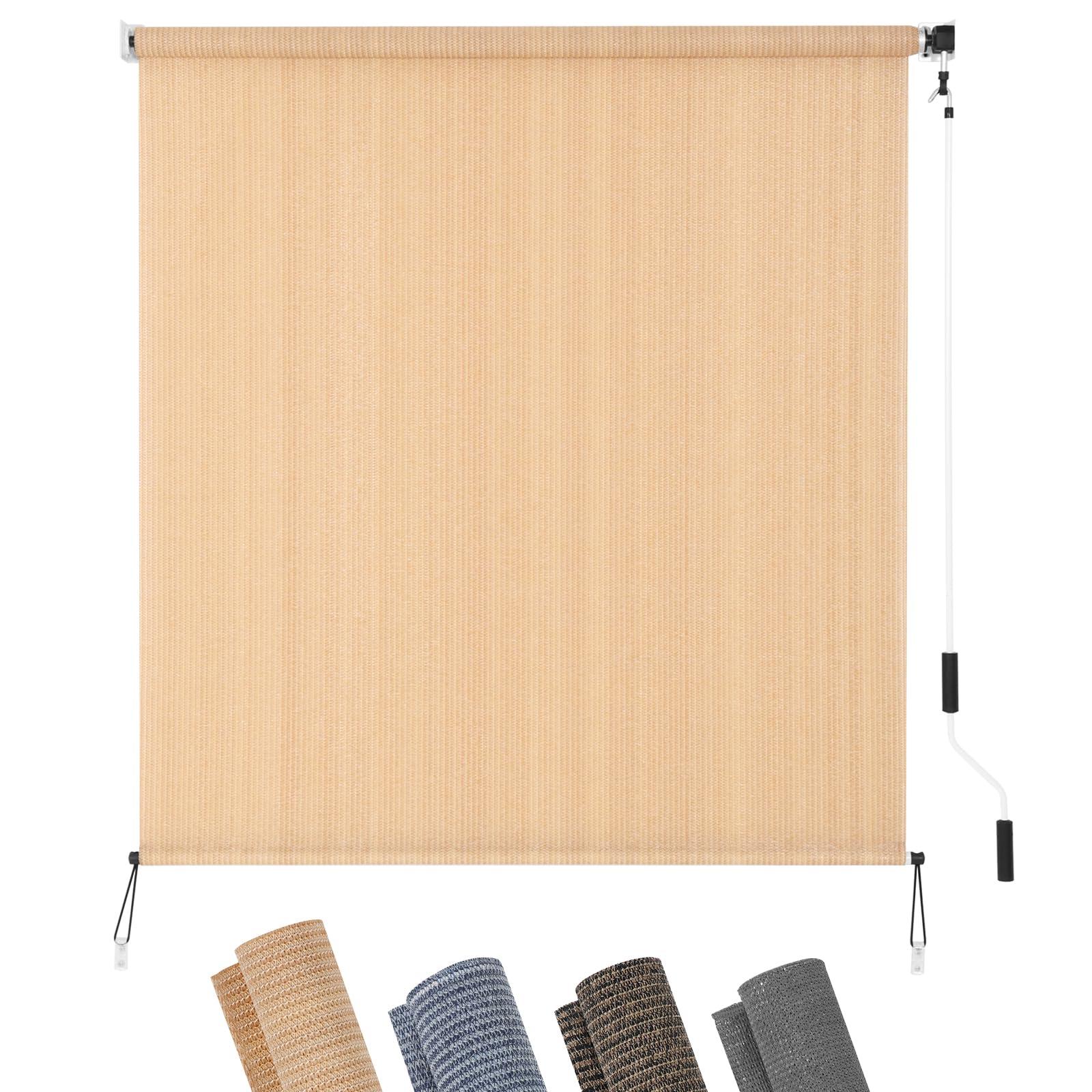 KELIXU Patio Shades Roll Up Outdoor Blind, 8' W x 6' H Cordless Sun Shade Privacy Screen with 90% UV Protection Exterior Roller Shade Cloth for Porch Pergola Backyard Windows Balcony, Walnut
