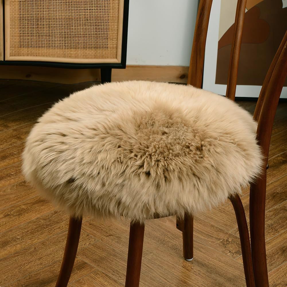 LLB Sheepskin Chair Pads - Office & Dining Room Chair Cushion - Tan, 16.5" Round (Pack of 1)