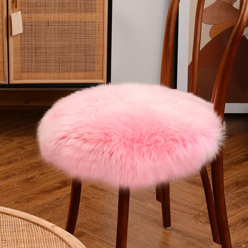 IRIWOOL Round Fur Sheepskin Chair Cover Seat Cushion Pad Super Soft Area Rugs for Living Bedroom Sofa (Gray Tip, Round 16.5" (Pack of 1))