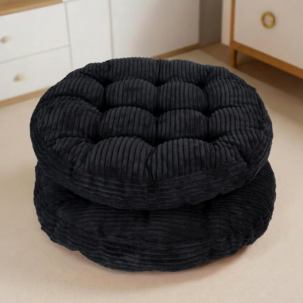 Large Floor Pillow for Adults, 22x22" Memory Foam Floor Cushion with Corduroy Cover, Round Floor Sitting Cushions for Meditation, Lounge,Seating for Yoga, Tatami Living Room (2, Round-Black)
