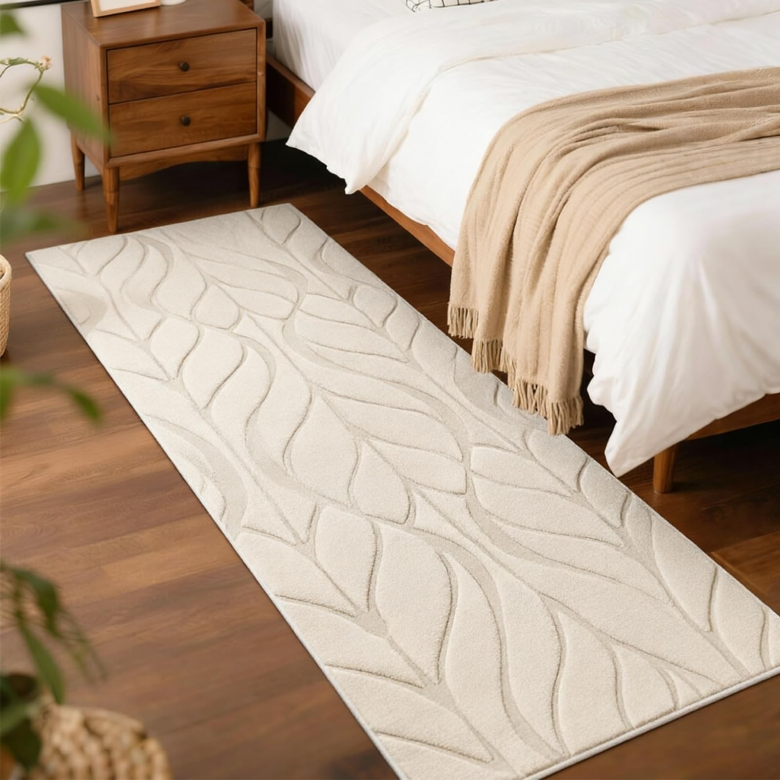 SHACOS Soft Area Rug for Living Room 8x10, Washable Non Slip Bedroom Rug Beige, Fluffy Large Rugs Carpet for Floor Living Room Kids Nursery Room, Home Decor Aesthetic - Leaf Pattern Design